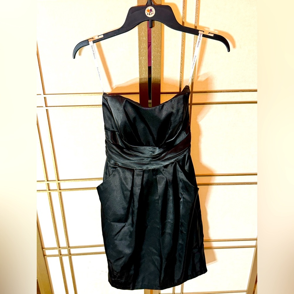 David's Bridal Black Strapless Bridesmaid Dress Pleated Gown - Women’s Size 4